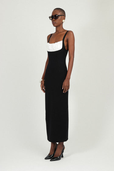 Sleeveless Jersey Long Dress with Gathered Neckline