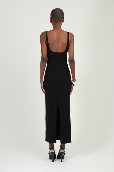 Sleeveless Jersey Long Dress with Gathered Neckline