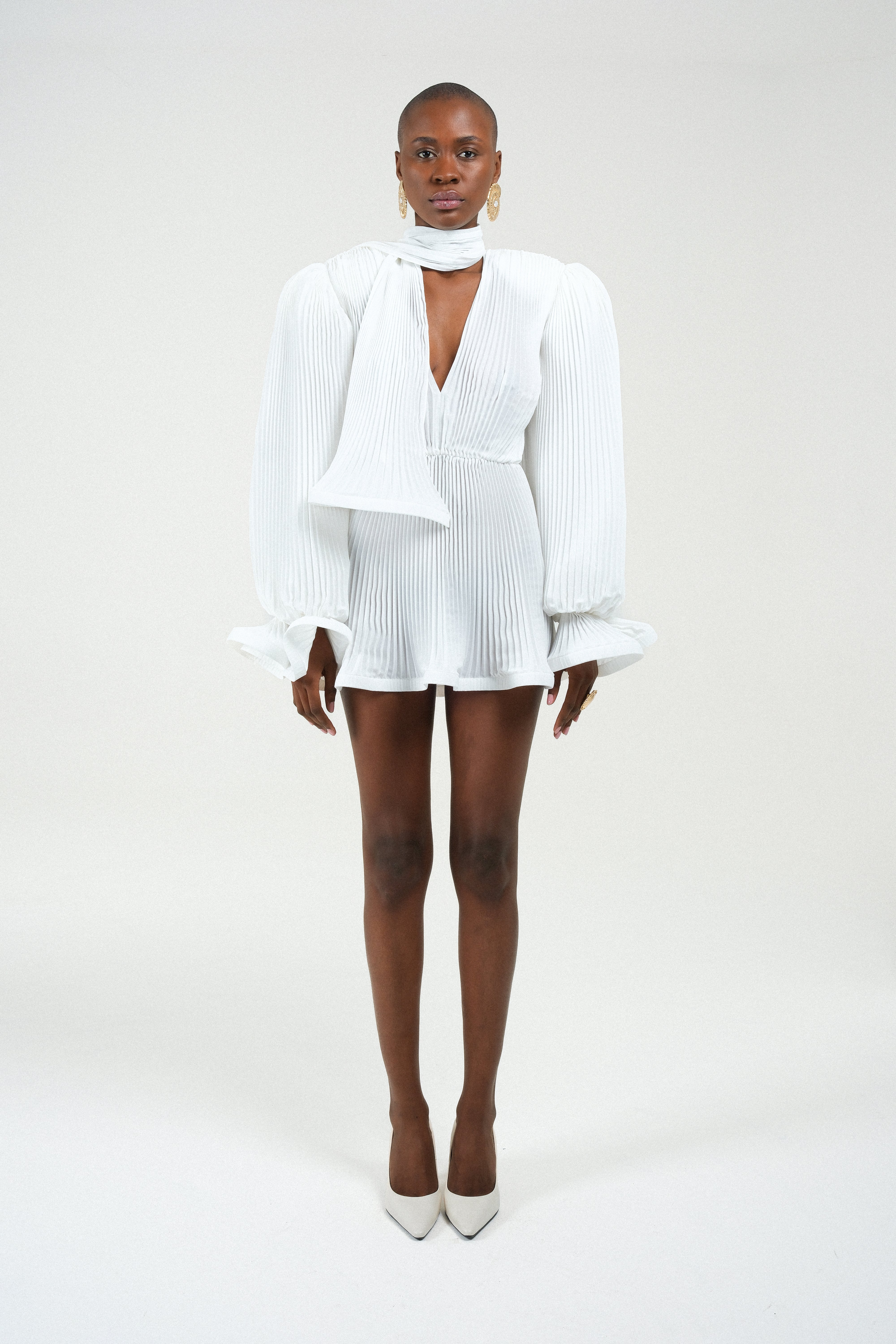 poofy mini dress Pleated Puffy Mini Dress