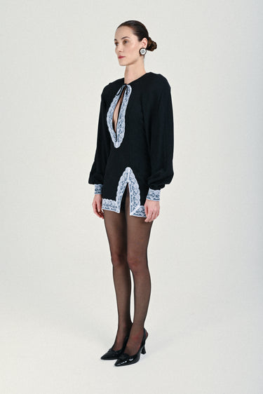 Mini Dress with Lace Contrast