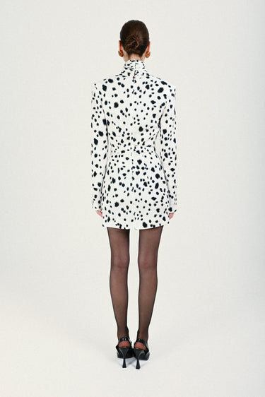 Dalmatian Mini Dress with Plunging Draped Collar