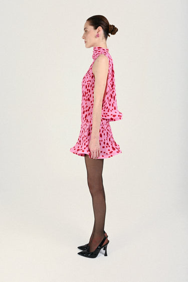 Pleated Mini Dress with Plunging Neck