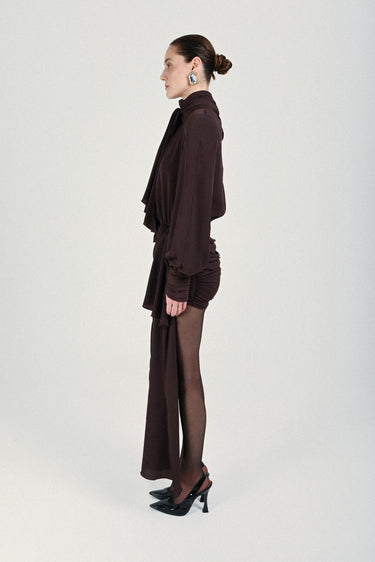 Mini Dress with Draped Collar and Skirt