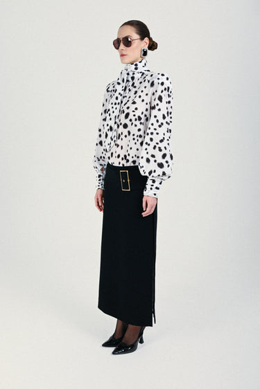 Low-Waist Maxi Skirt with Gold Buckle Detail