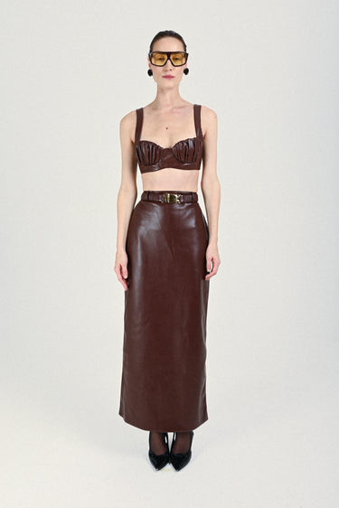 Eco Leather Bra with Gathered Cups