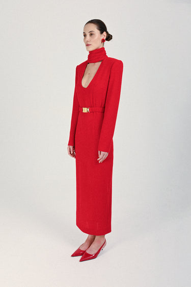 Long Dress with Plunging Draped Collar