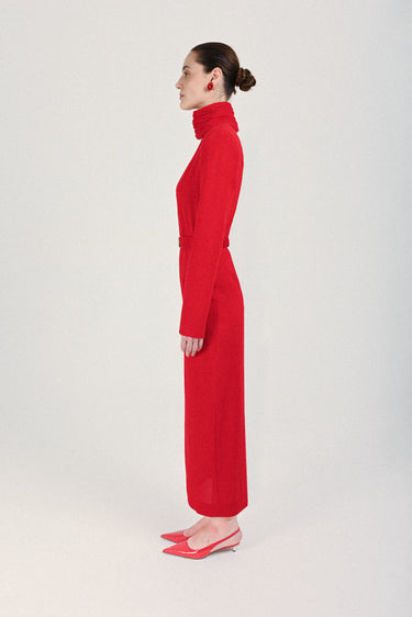 Long Dress with Plunging Draped Collar