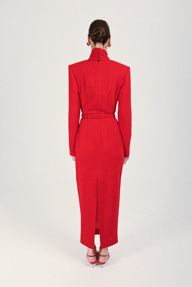 Long Dress with Plunging Draped Collar