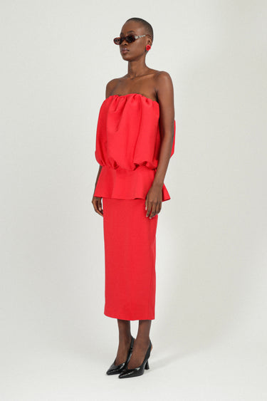 Strapless Puffy Dress with Peplum in Sable