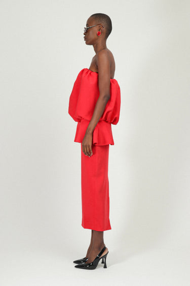 Strapless Puffy Dress with Peplum in Sable