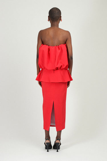 Strapless Puffy Dress with Peplum in Sable