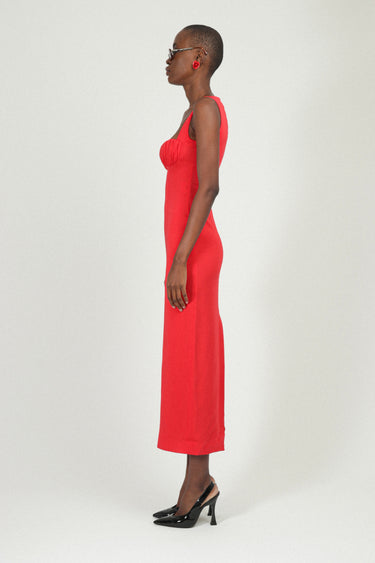 Sleeveless Long Dress with Gathered Bra in Sable