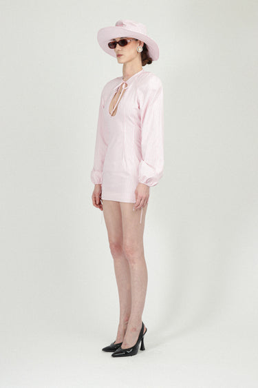 Striped Mini Dress with Cut Out in Poplin