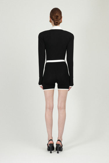Long Sleeves Jersey Mini Jumpsuit with Belt