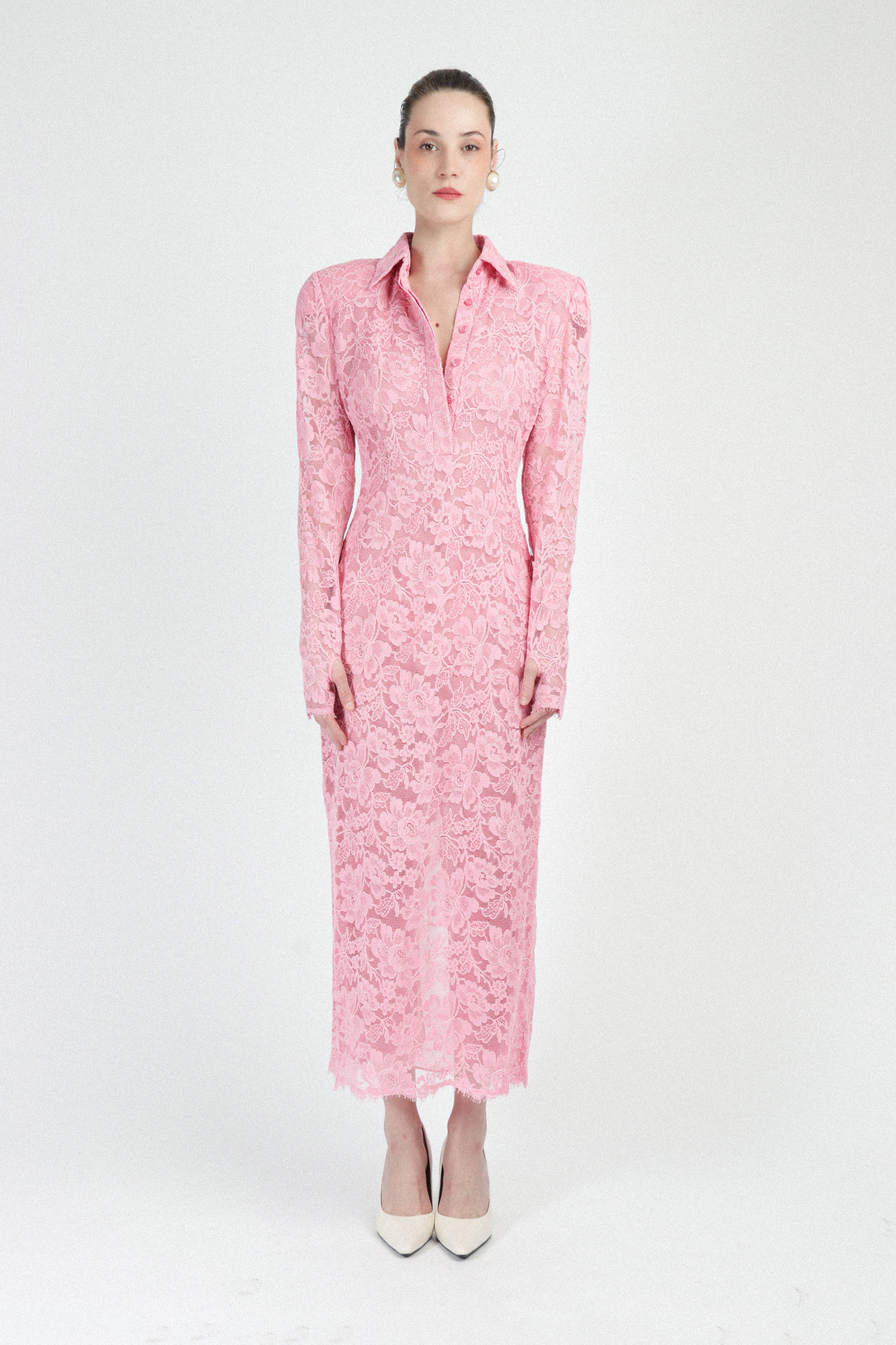 knee length dresses for ladies Lace Polo Dress with Long Sleeves – Rowen Rose