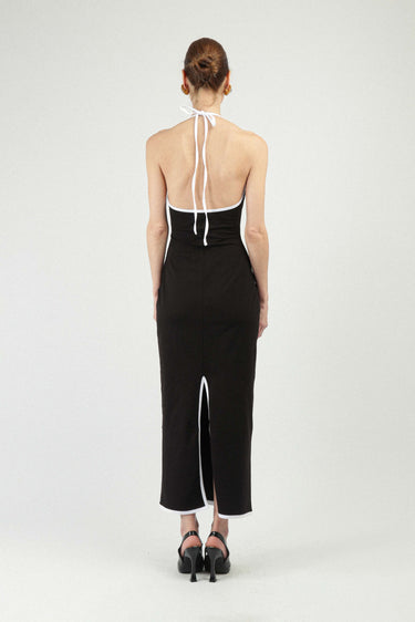 Jersey Backless Dress with Rose Detail