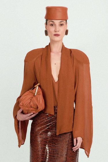 Oversized Raglan Blouse with Integrated Scarf