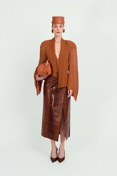 Oversized Raglan Blouse with Integrated Scarf