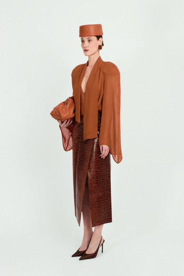 Oversized Raglan Blouse with Integrated Scarf