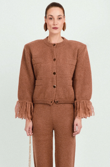 Mohair Short Cardigan with Fringes