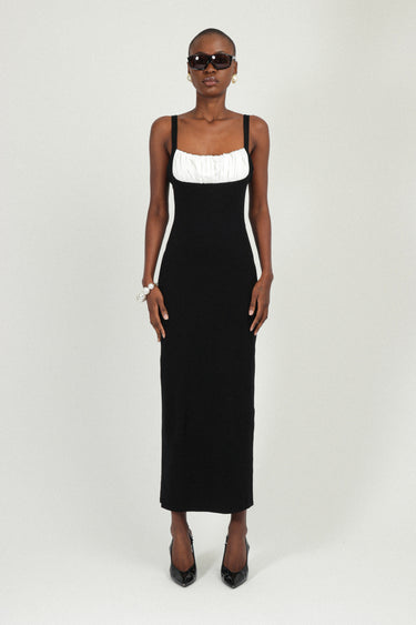 Sleeveless Jersey Long Dress with Gathered Neckline