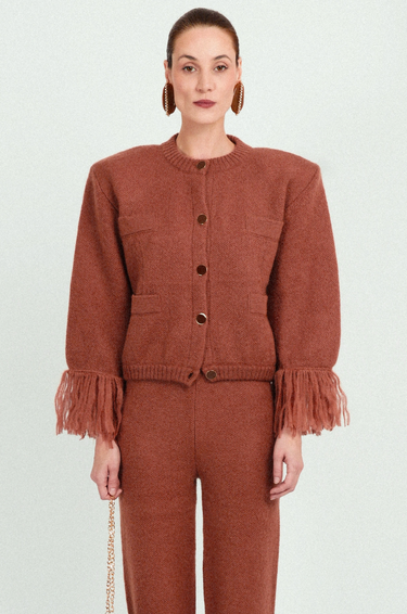 Mohair Short Cardigan with Fringes