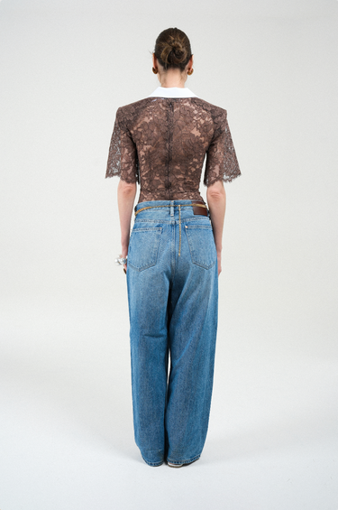 Lace Short Sleeves Polo Bodysuit