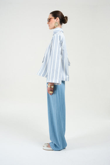 Striped Long Sleeves Shirt with Integrated Scarf