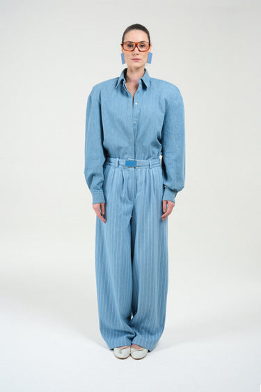 Striped Denim Wide Leg Pants