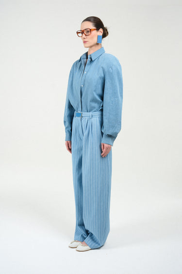 Striped Denim Wide Leg Pants