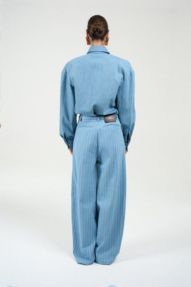Striped Denim Wide Leg Pants