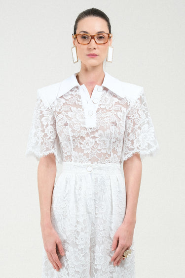 Lace Short Sleeves Polo Bodysuit