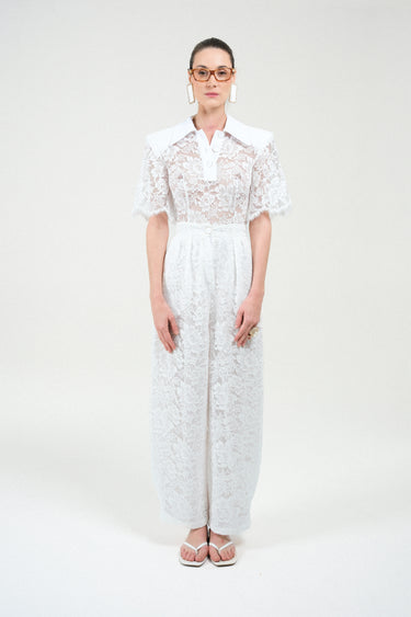 Lace Short Sleeves Polo Bodysuit