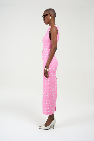 Polka Dots Long Dress with Straight Neckline