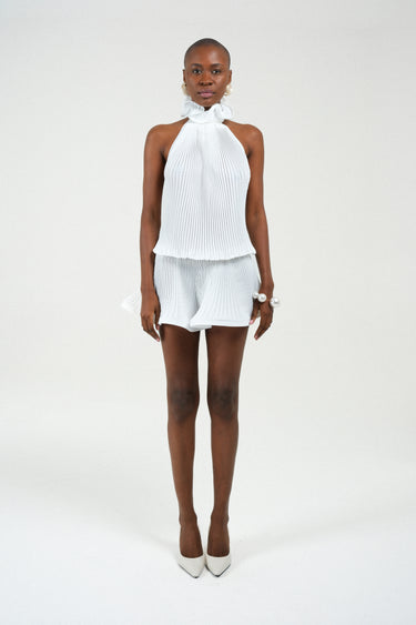 Pleated Turtleneck Mini Dress