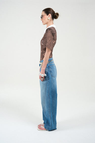 Lace Short Sleeves Polo Bodysuit