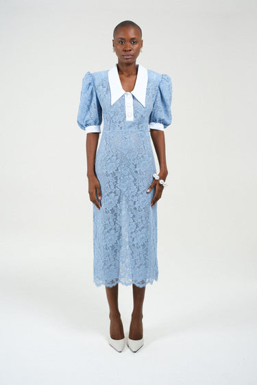 Lace Polo Dress with Puffy Sleeves