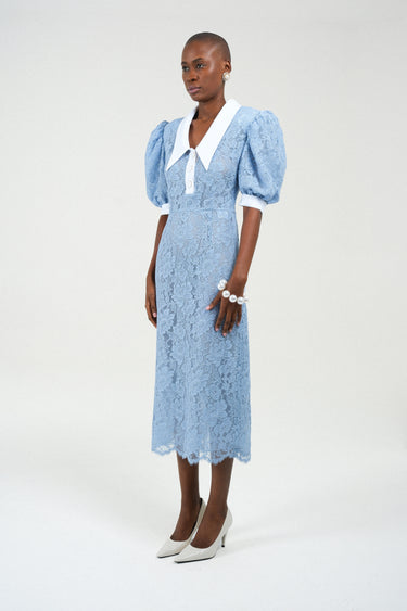 blue lace midi dress with sleeves Kate Inspired Light Blue Lace Midi Dress