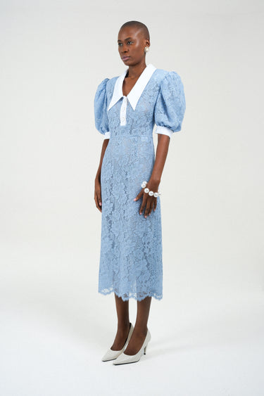 Lace Polo Dress with Puffy Sleeves