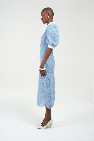 Lace Polo Dress with Puffy Sleeves
