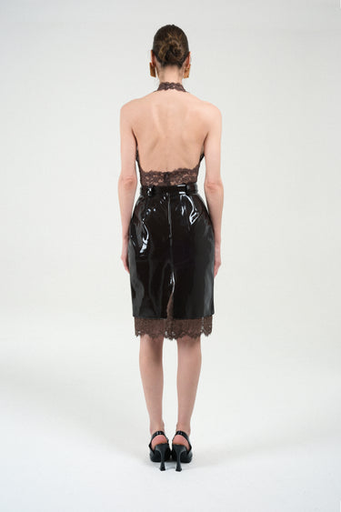 Vynil Midi Skirt with Lace Details