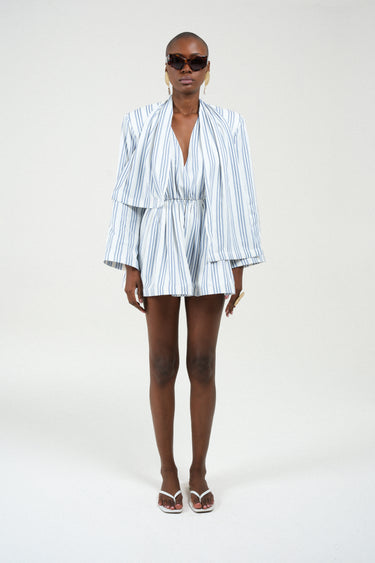 Striped Mini Dress with Scarf