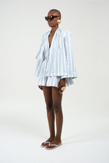 Striped Mini Dress with Scarf