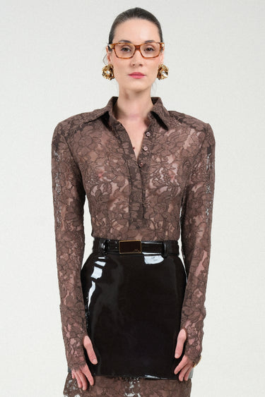 Lace Long Sleeves Polo Bodysuit