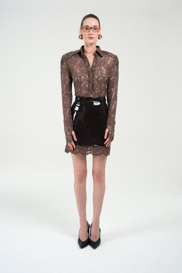 Vynil Mini Skirt with Lace Details