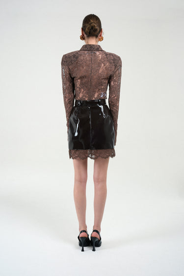 Vynil Mini Skirt with Lace Details