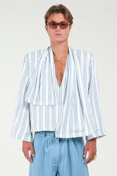 Striped Long Sleeves Shirt with Integrated Scarf