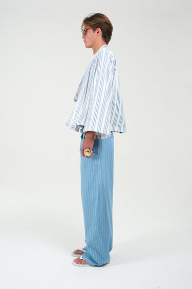 Striped Long Sleeves Shirt with Integrated Scarf