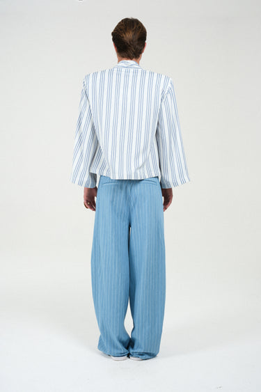 Striped Long Sleeves Shirt with Integrated Scarf