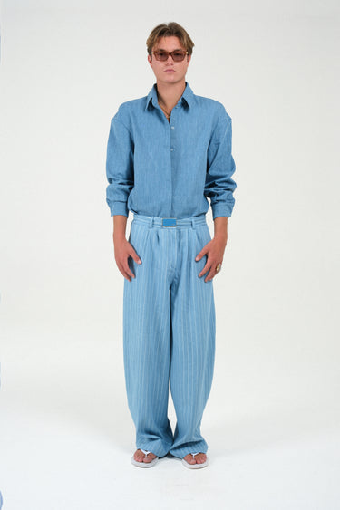 Striped Denim Wide Leg Pants